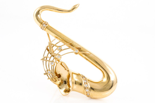 Diamond Saxophone Brooch