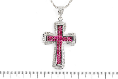 2.35ct Ruby and Diamond Cross Pendant - 2