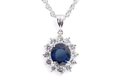 1.74ct Blue Sapphire and Diamond Pendant