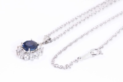 1.74ct Blue Sapphire and Diamond Pendant - 6