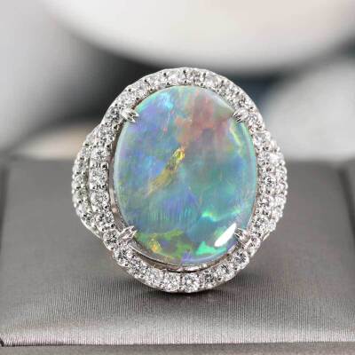 9.64ct Solid Black Opal and Diamond Ring - 4
