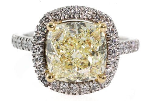 4.53ct Fancy Light Yellow Diamond Halo Ring GIA SI1