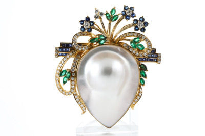 Mabe Pearl, Gemstone & Diamond Brooch