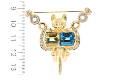 Quartz, Topaz and Diamond Cat Brooch - 2