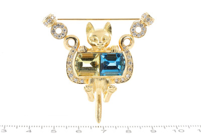 Quartz, Topaz and Diamond Cat Brooch - 4