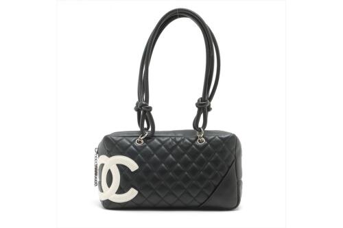 Chanel pink black quilter leather Cambon bowler tote bag