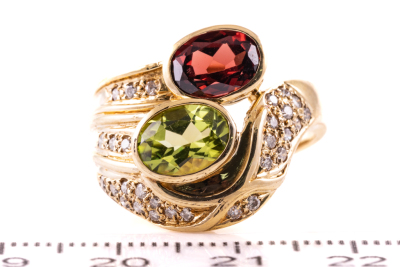 Garnet, Peridot and Diamond Ring - 2