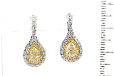 1.67ct Yellow and White Diamond Earrings - 2
