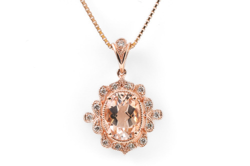 1.12ct Morganite and Diamond Pendant