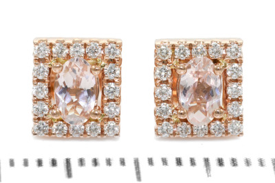 Oval Morganite and Diamond Earrings - 2