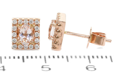 Oval Morganite and Diamond Earrings - 3