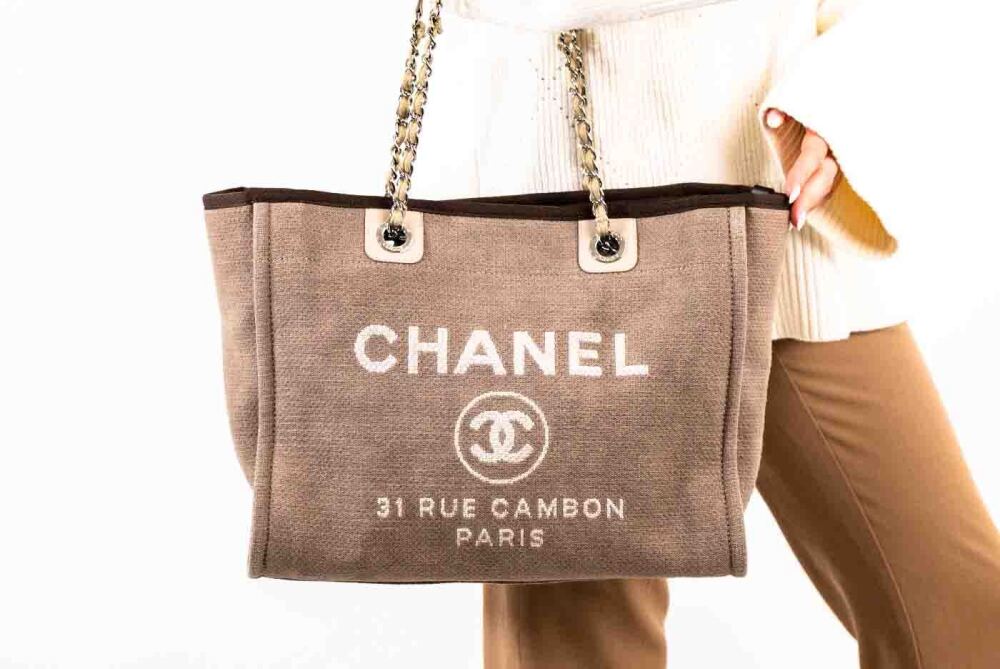 RARE CHANEL Deauville Beige Brown Leather Strap 14 Shoulder Shopping TOTE  BAG - My Dreamz Closet