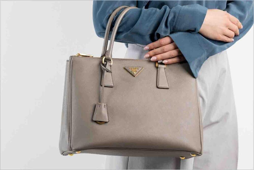 Prada Gray Galleria Saffiano Tote Bag with Silver Hardware