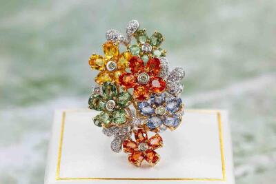 Multi-coloured Sapphire and Diamond Ring - 8