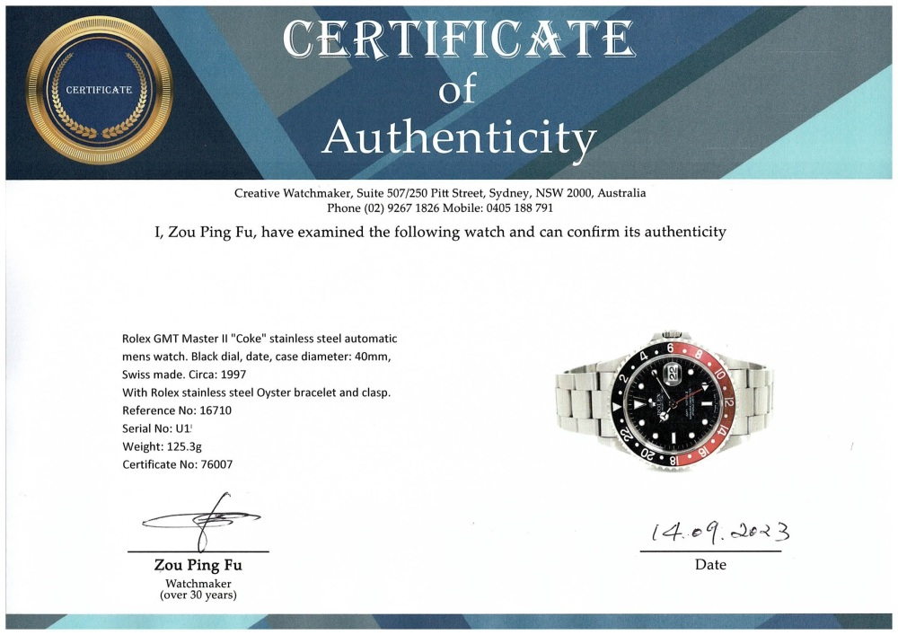 Rolex GMT Master II Mens Watch 16710