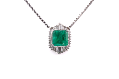 3.64ct Emerald and Diamond Pendant