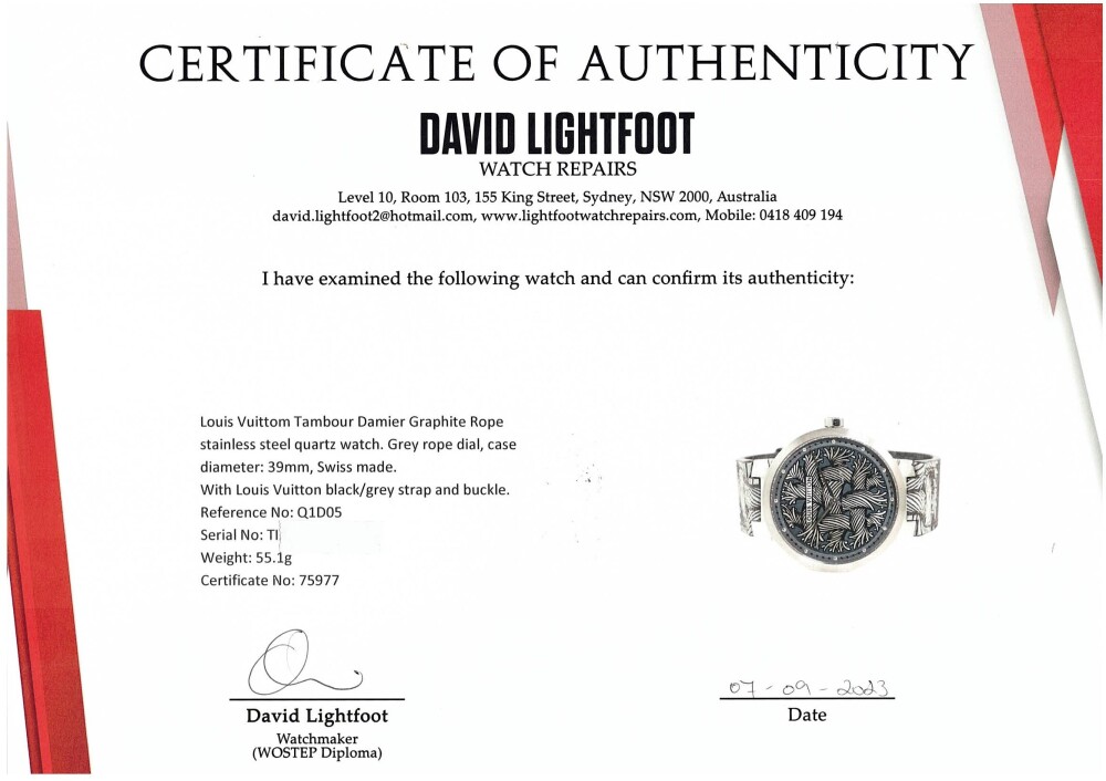 Louis Vuitton Graphite Damier 3 Watch Case with Box and Receipt