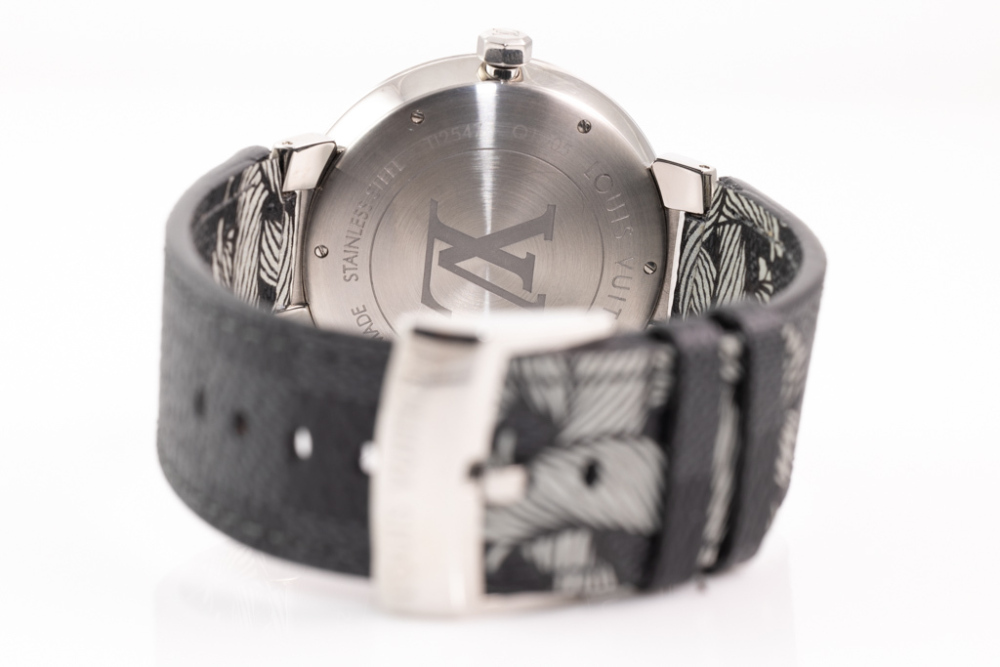 Louis Vuitton Tambour Quartz Watch Stainless Steel With Damier Graphite  Dial And Epi Leather 41.5 Auction