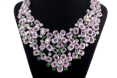 Kunzite, Garnet and Diamond Necklace