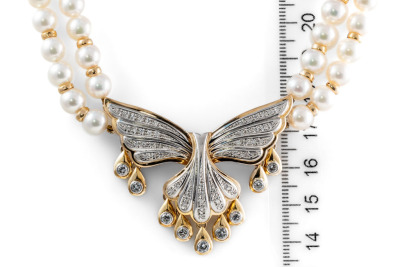 Akoya Pearl, Diamond Double-row Necklace - 3