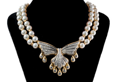 Akoya Pearl, Diamond Double-row Necklace - 5