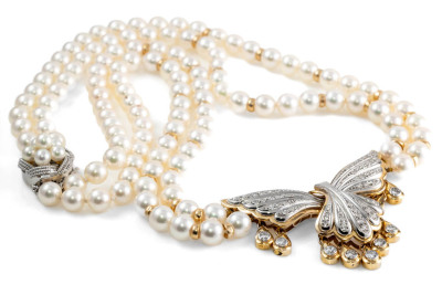 Akoya Pearl, Diamond Double-row Necklace - 6