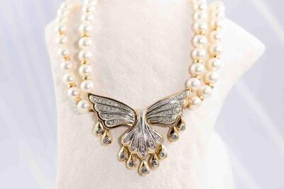 Akoya Pearl, Diamond Double-row Necklace - 7