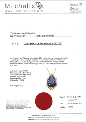 77.44ct Amethyst and Diamond Pendant - 4