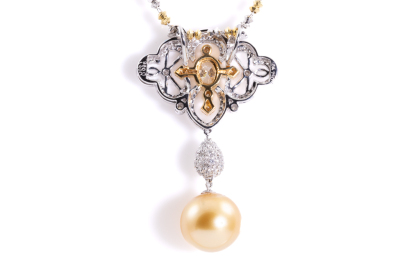 13.2mm Golden Pearl & Diamond Pendant - 5