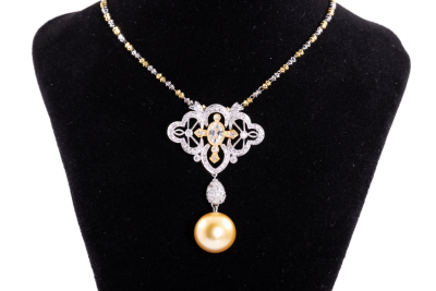 13.2mm Golden Pearl & Diamond Pendant - 6