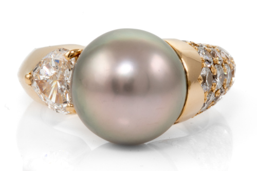 11.1mm Tahitian Pearl & Diamond Ring