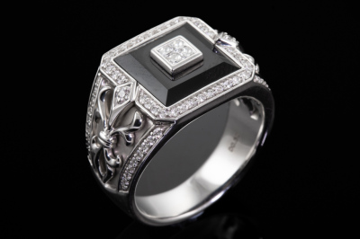 Onyx and Diamond Mens Ring - 5