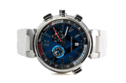 Pre-owned Louis Vuitton Blue Stainless Steel Tambour Regatta Q102d