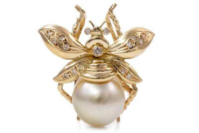 Pearl and Diamond Bee Design Brooch