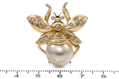 Pearl and Diamond Bee Design Brooch - 2