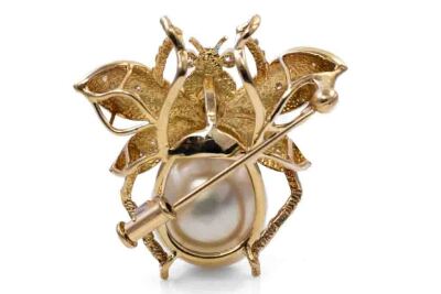 Pearl and Diamond Bee Design Brooch - 4