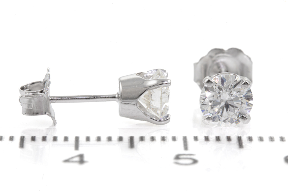 1.01ct Diamond Stud Earrings 4 Claw 18ct White Gold