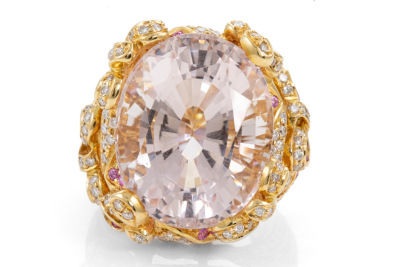 35.02ct Kunzite, Sapphire & Diamond Ring