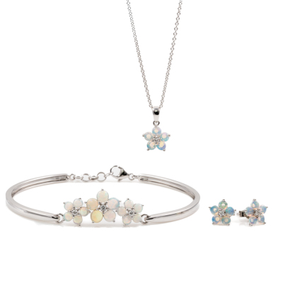 Opal Earrings, Bracelet and Pendant