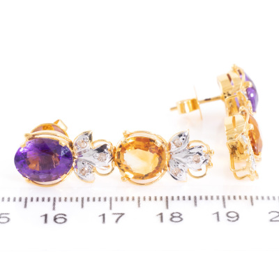 Amethyst, Citrine & Diamond Earring - 4