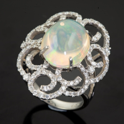 5.98ct Crystal Opal and Diamond Ring - 5