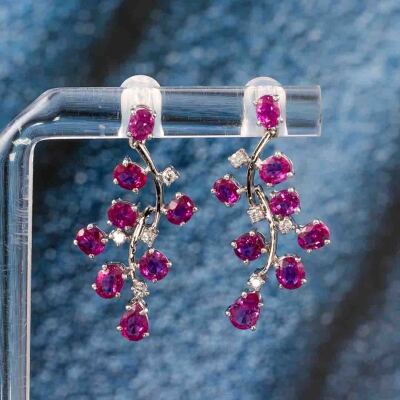 3.64ct Pink Sapphire & Diamond Earrings - 5