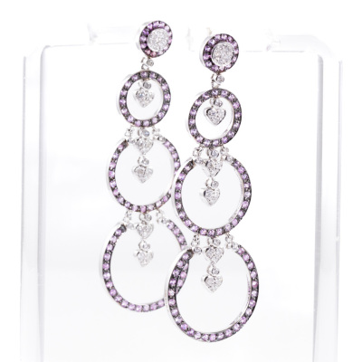 Pink Sapphire and Diamond Earrings - 2
