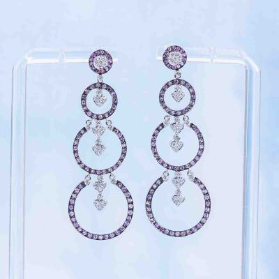 Pink Sapphire and Diamond Earrings - 6
