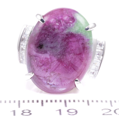 13.26ct Ruby Zoisite and Diamond Ring - 2