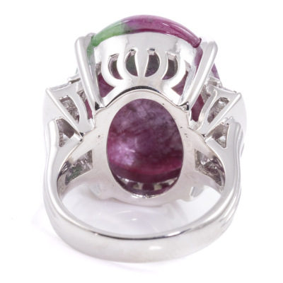 13.26ct Ruby Zoisite and Diamond Ring - 4