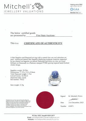 20.58ct Star Sapphire and Diamond Ring - 4