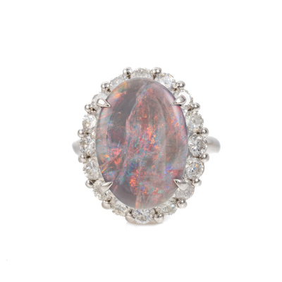 7.42ct Black Opal and Diamond Ring