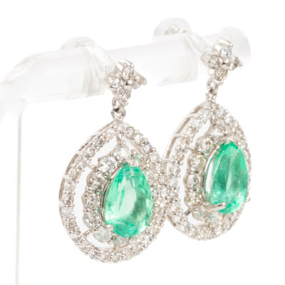 2.70ct Emerald and Diamond Earrings - 2
