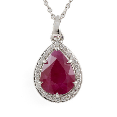 3.20ct Burmese Ruby and Diamond Pendant